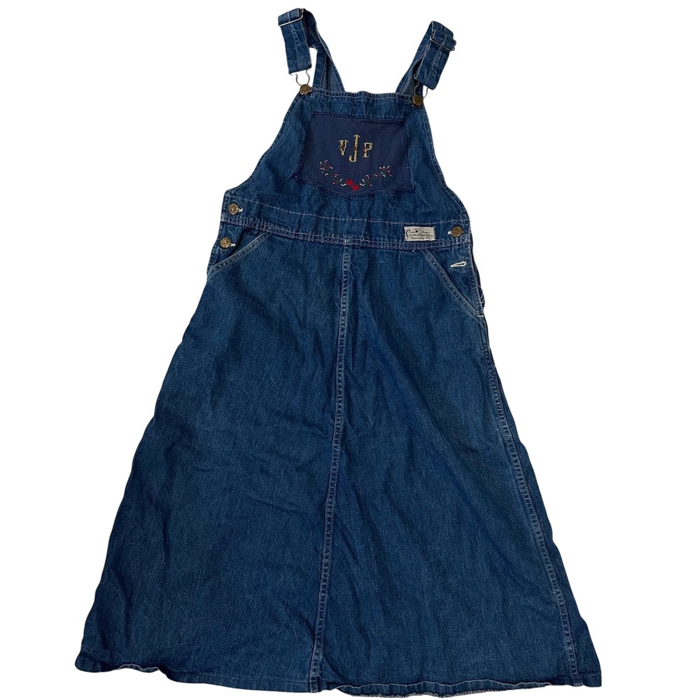 Vintage OshKosh Bgosh Canvasbacks Denim Overall Dress Embroidered VJP Size‎ 11